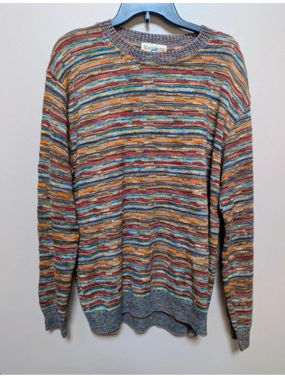 TravelSmith Italian Wool Blend Multicolor Knit Sweater Men’s Large Made in Italy